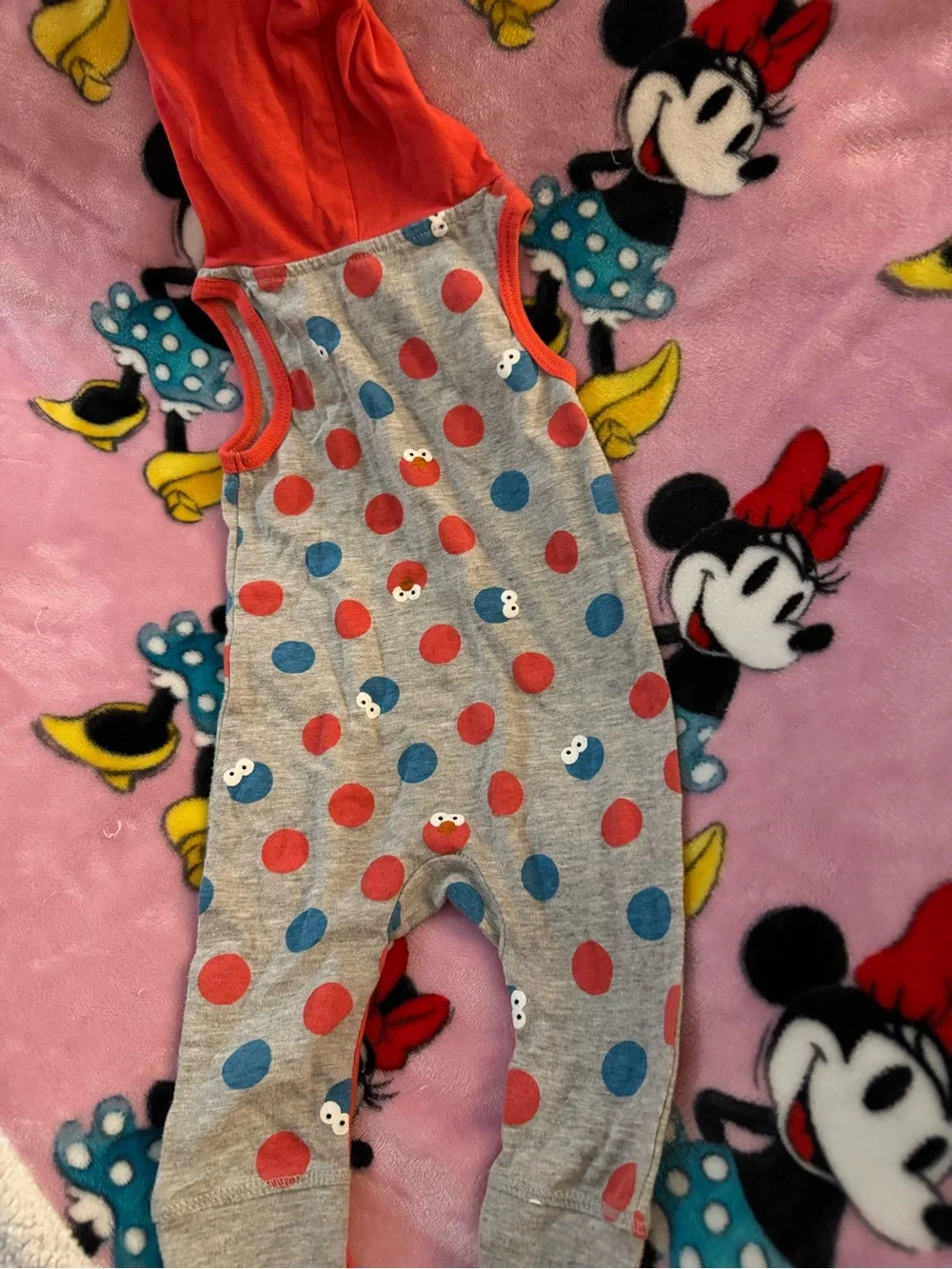 Sesame Street Elmo Hooded Polka Dot Romper - Red, Gray, Blue 3 6 Months C3